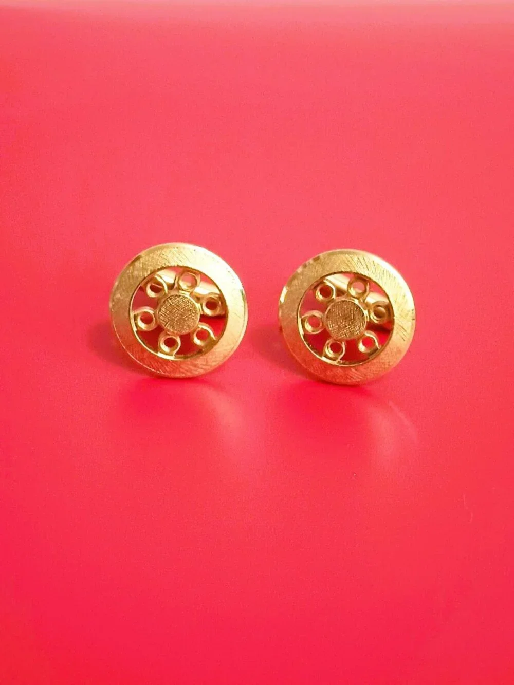 Anson Vintage Open Work Cufflinks Brushed Gold Tone Round